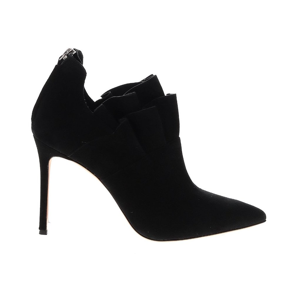 Pour La Victoire Black Suede Leather Cedra Ruffle Ankle Boot Booties 9.5 M